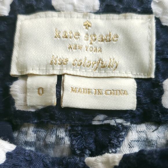 KATE SPADE Cloud Dot textured cropped straight leg career pants navy blue Size 0 - Picture 7 of 9